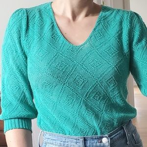 Vintage Green Diamond Pointelle Sweater